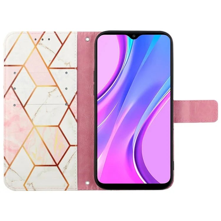 YB Pattern Printing Leather Series-5 for Xiaomi Redmi 10 Prime+ 5G / Redmi Note 11E 5G / Redmi 10 5G, Marble Pattern Leather Case 360 Degree Wrapped Stand Wallet Phone Shell - Pink White LS002
