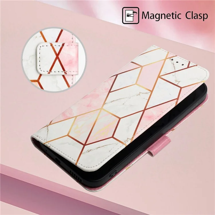 YB Pattern Printing Leather Series-5 for Xiaomi Redmi 10 Prime+ 5G / Redmi Note 11E 5G / Redmi 10 5G, Marble Pattern Leather Case 360 Degree Wrapped Stand Wallet Phone Shell - Pink White LS002