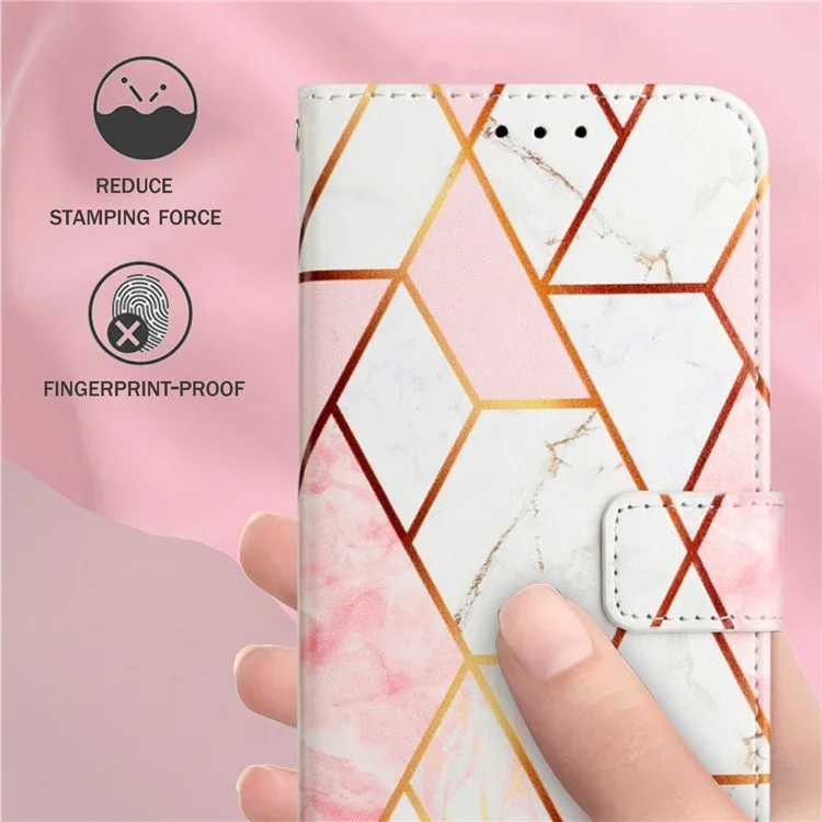 YB Pattern Printing Leather Series-5 for Xiaomi Redmi 10 Prime+ 5G / Redmi Note 11E 5G / Redmi 10 5G, Marble Pattern Leather Case 360 Degree Wrapped Stand Wallet Phone Shell - Pink White LS002