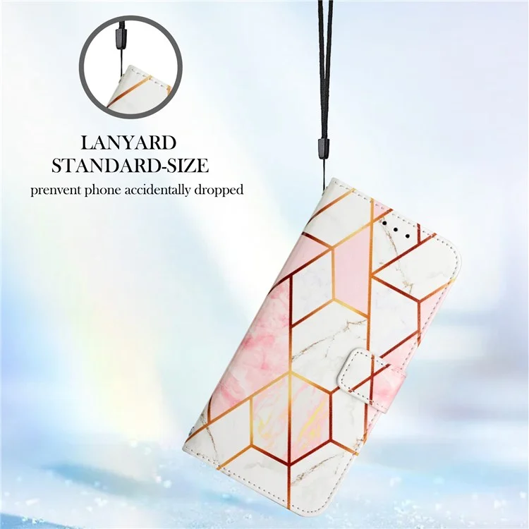 YB Pattern Printing Leather Series-5 for Xiaomi Redmi 10 Prime+ 5G / Redmi Note 11E 5G / Redmi 10 5G, Marble Pattern Leather Case 360 Degree Wrapped Stand Wallet Phone Shell - Pink White LS002