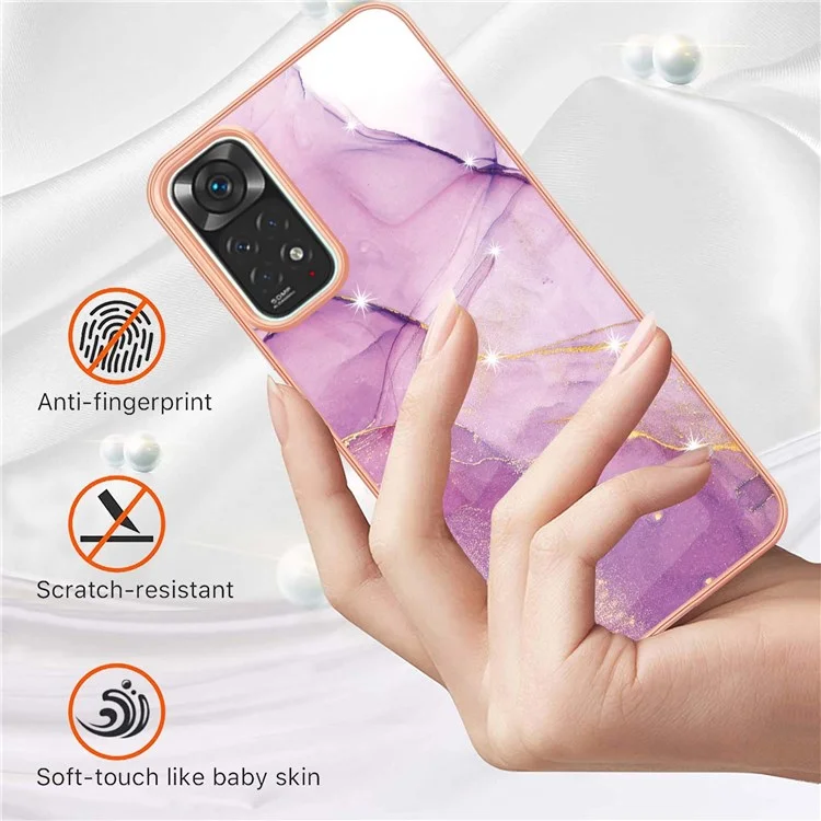 For Xiaomi Redmi Note 11S 4G / Redmi Note 11 4G (Qualcomm) TPU Case with IMD Marble Pattern Electroplated Back Cover - Purple 001