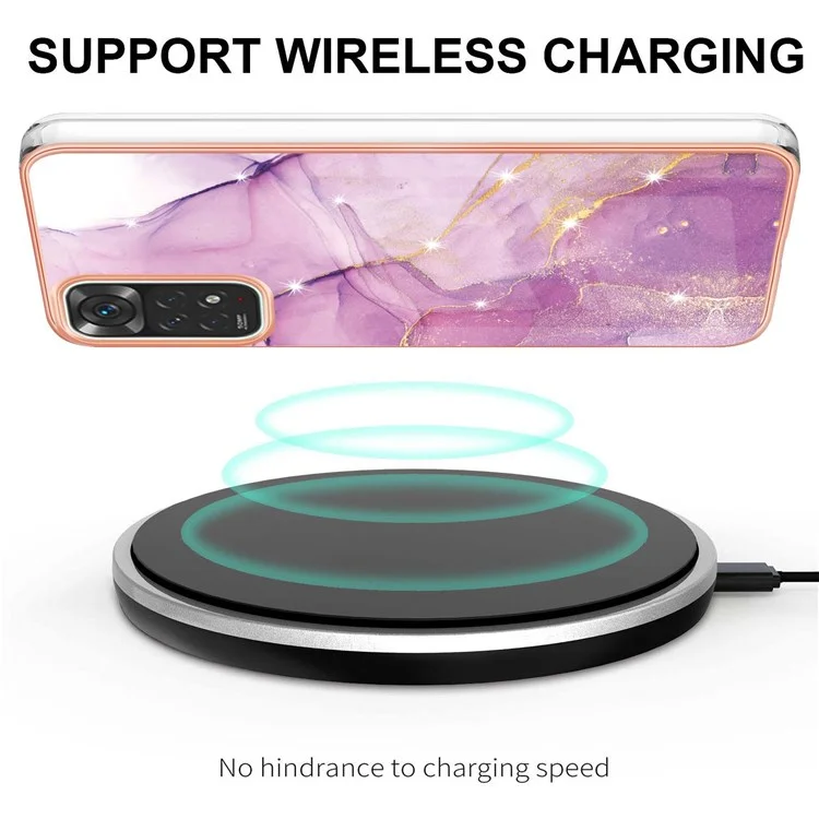 For Xiaomi Redmi Note 11S 4G / Redmi Note 11 4G (Qualcomm) TPU Case with IMD Marble Pattern Electroplated Back Cover - Purple 001