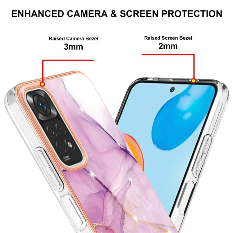 For Xiaomi Redmi Note 11S 4G / Redmi Note 11 4G (Qualcomm) TPU Case with IMD Marble Pattern Electroplated Back Cover - Purple 001