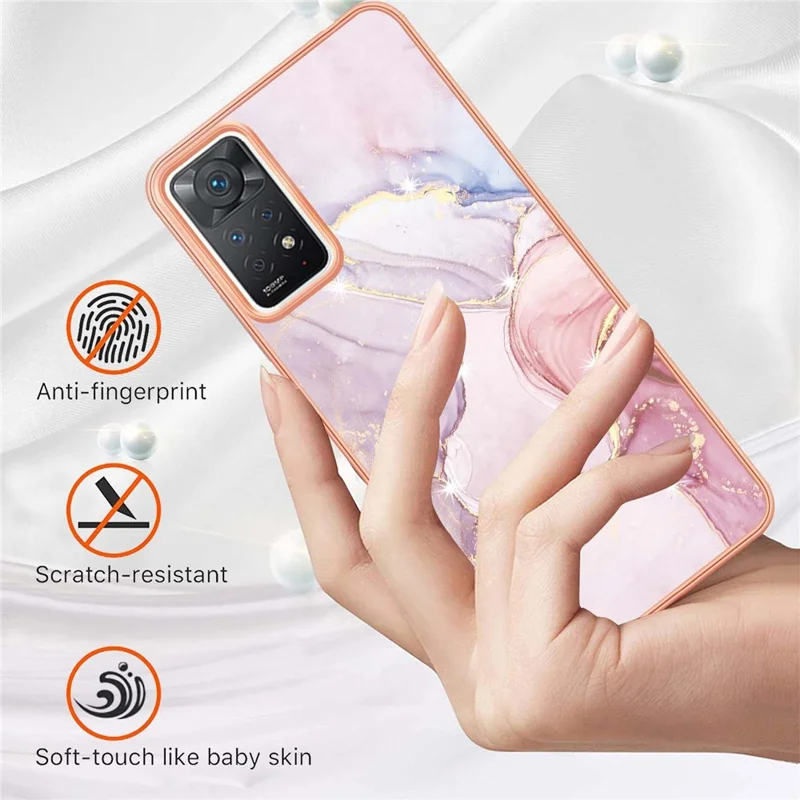 For Xiaomi Redmi Note 12 Pro 4G / 11 Pro 4G (Mediatek) / Note 11 Pro 5G (Qualcomm) TPU Case with IMD Marble Pattern Back Cover - Rose Gold 005