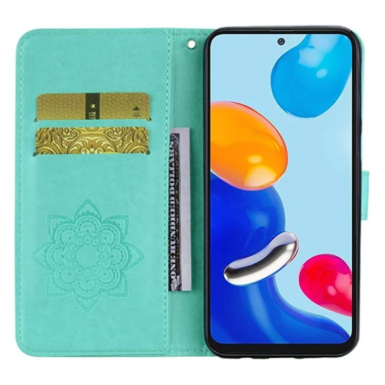 For Xiaomi Redmi Note 12 Pro 4G / 11 Pro 4G (MediaTek) / Note 11 Pro 5G (Qualcomm) Imprinted Owl Flower Pattern PU Leather Flip Phone Case Wallet Stand Cover - Cyan