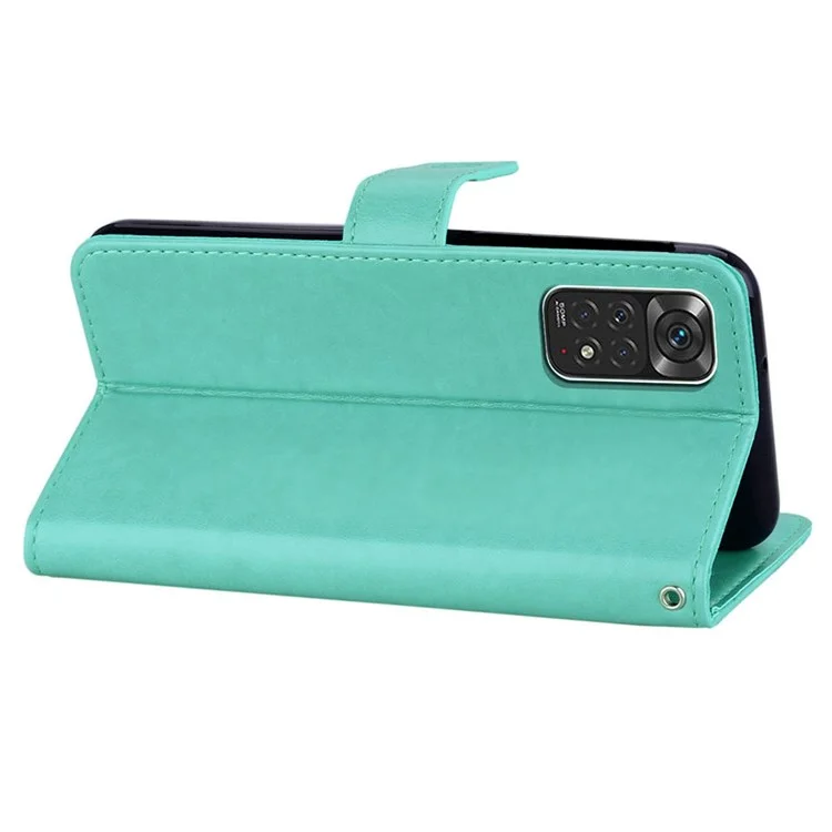For Xiaomi Redmi Note 12 Pro 4G / 11 Pro 4G (MediaTek) / Note 11 Pro 5G (Qualcomm) Imprinted Owl Flower Pattern PU Leather Flip Phone Case Wallet Stand Cover - Cyan
