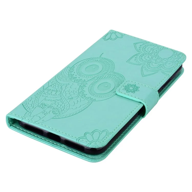 For Xiaomi Redmi Note 12 Pro 4G / 11 Pro 4G (MediaTek) / Note 11 Pro 5G (Qualcomm) Imprinted Owl Flower Pattern PU Leather Flip Phone Case Wallet Stand Cover - Cyan
