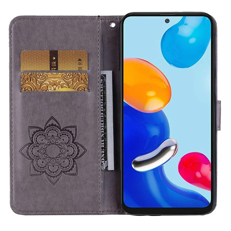 Para Xiaomi Redmi Note 12 Pro 4G / 11 Pro 4G (MediaTek) / Note 11 Pro 5G (Qualcomm) Rhinestone Decor Leather Case Owl Flower Pattern Imprinted Wallet Stand Cover - Grey