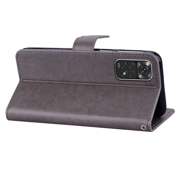 Para Xiaomi Redmi Note 12 Pro 4G / 11 Pro 4G (MediaTek) / Note 11 Pro 5G (Qualcomm) Rhinestone Decor Leather Case Owl Flower Pattern Imprinted Wallet Stand Cover - Grey