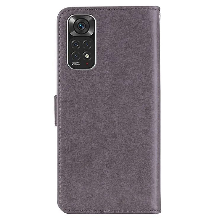 Para Xiaomi Redmi Note 12 Pro 4G / 11 Pro 4G (MediaTek) / Note 11 Pro 5G (Qualcomm) Rhinestone Decor Leather Case Owl Flower Pattern Imprinted Wallet Stand Cover - Grey