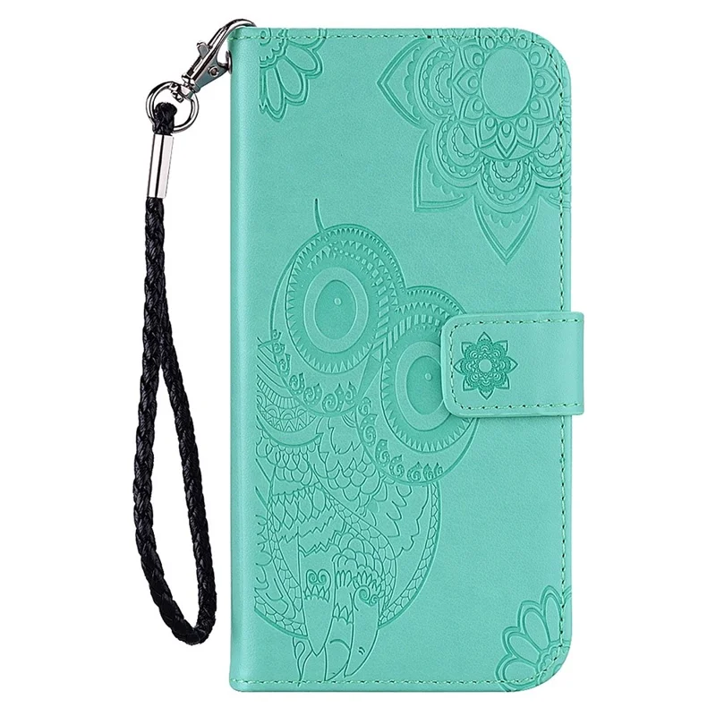 For Xiaomi Redmi Note 11S 4G/Note 11 4G (Qualcomm) Imprinted Owl Flower Pattern Protective Cover PU Leather Case with Wallet Stand - Cyan