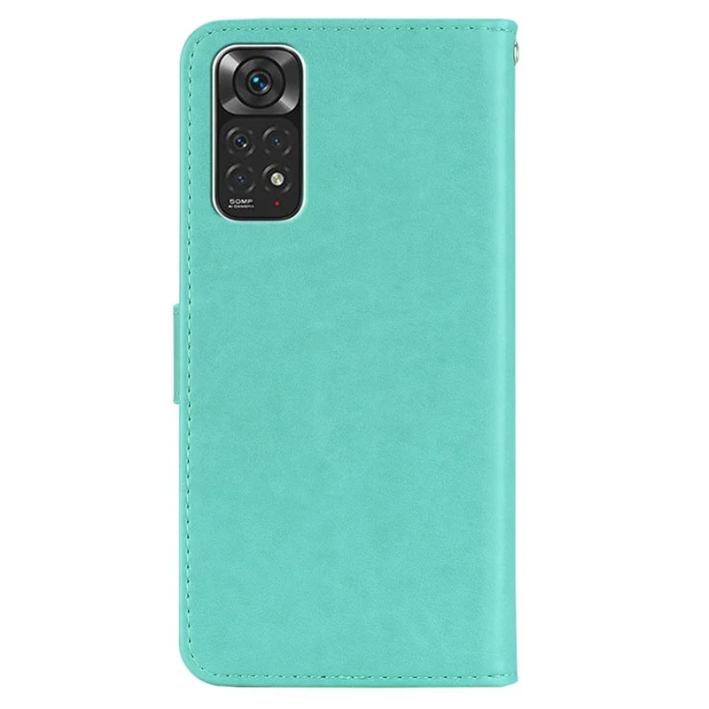 For Xiaomi Redmi Note 11S 4G/Note 11 4G (Qualcomm) Imprinted Owl Flower Pattern Protective Cover PU Leather Case with Wallet Stand - Cyan