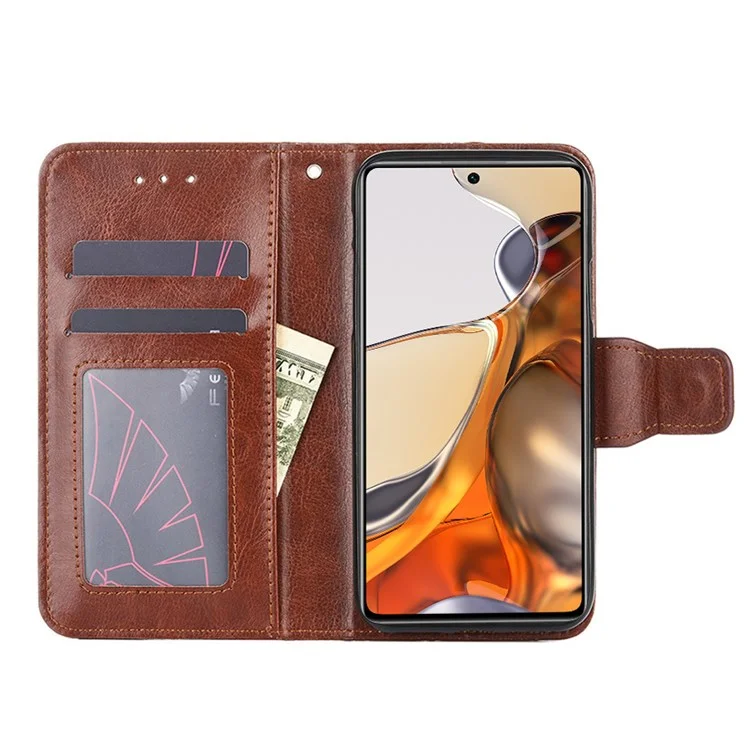 For Xiaomi Redmi K50/K50 Pro Flip Folio Book PU Leather Phone Case Stand Wallet TPU Bumper Protective Cover - Brown