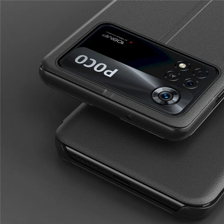 Für Xiaomi Poco M4 Pro 4G PU-Leder-Flip-Hülle, Standfuß, Rundumschutz - Schwarz