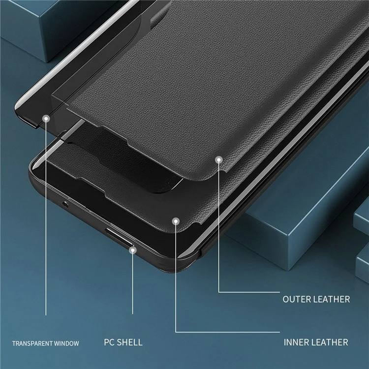 Für Xiaomi Poco M4 Pro 4G PU-Leder-Flip-Hülle, Standfuß, Rundumschutz - Schwarz