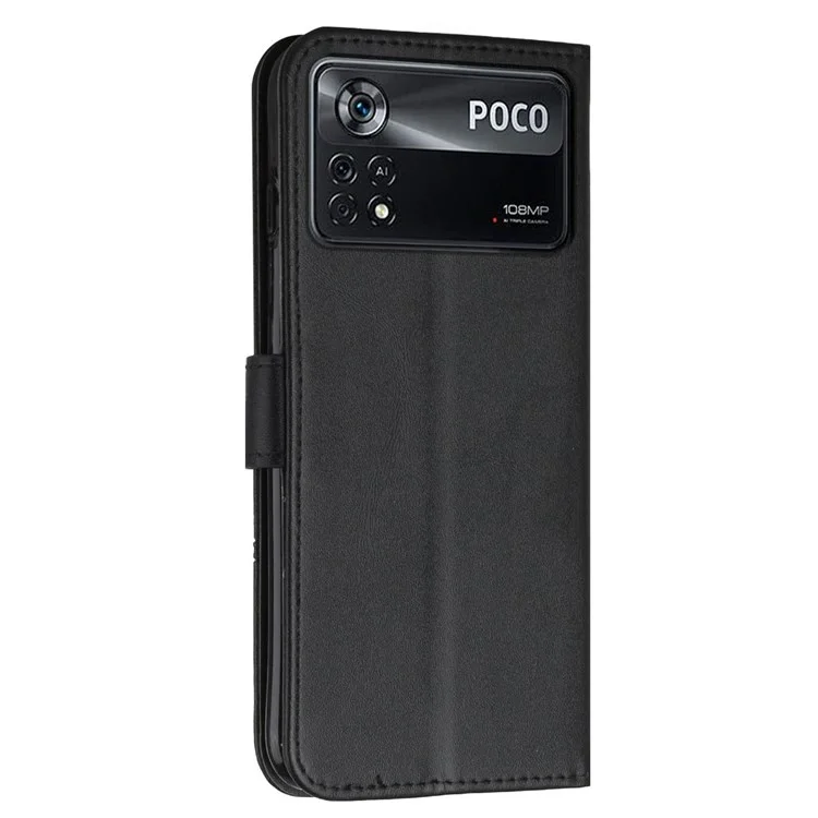 Per Xiaomi Poco X4 Pro 5G Case Del Portafoglio Cucitura PU Funzione di Supporto Per Chiusura Magnetica Maglieria Con Cinturino - Nero