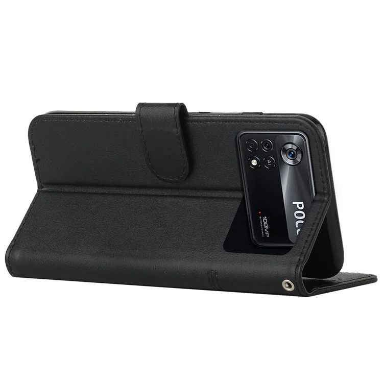 Per Xiaomi Poco X4 Pro 5G Case Del Portafoglio Cucitura PU Funzione di Supporto Per Chiusura Magnetica Maglieria Con Cinturino - Nero
