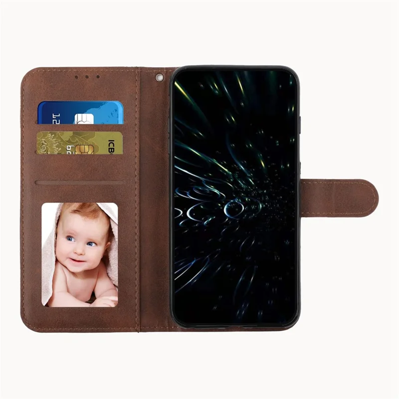 For Xiaomi Poco X4 Pro 5G Stitching Wallet Case PU Leather Magnetic Closure Stand Function Mobile Phone Cover with Strap - Brown
