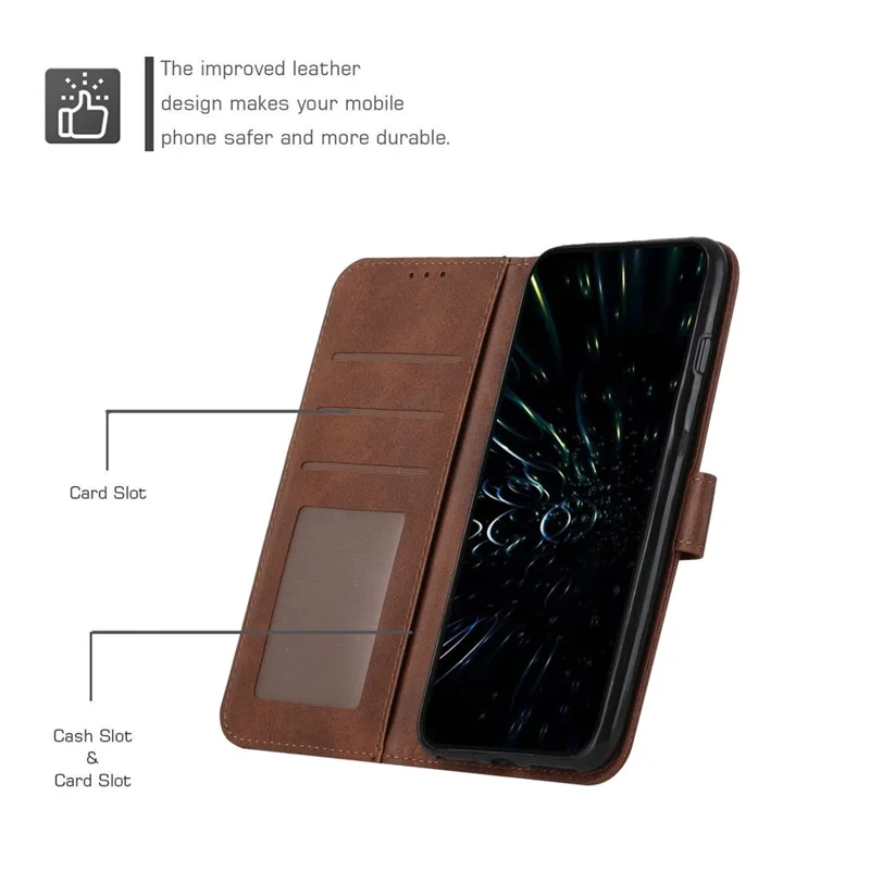 For Xiaomi Poco X4 Pro 5G Stitching Wallet Case PU Leather Magnetic Closure Stand Function Mobile Phone Cover with Strap - Brown