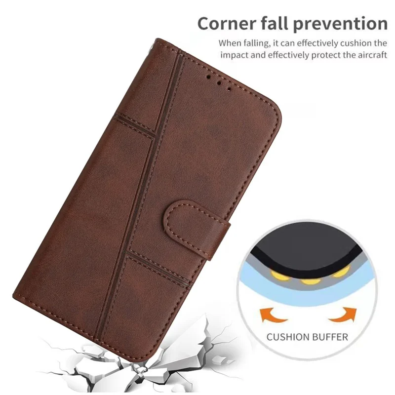 For Xiaomi Poco X4 Pro 5G Stitching Wallet Case PU Leather Magnetic Closure Stand Function Mobile Phone Cover with Strap - Brown