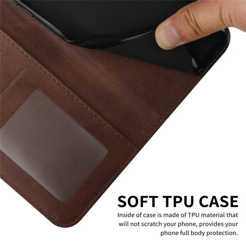 For Xiaomi Poco X4 Pro 5G Stitching Wallet Case PU Leather Magnetic Closure Stand Function Mobile Phone Cover with Strap - Brown