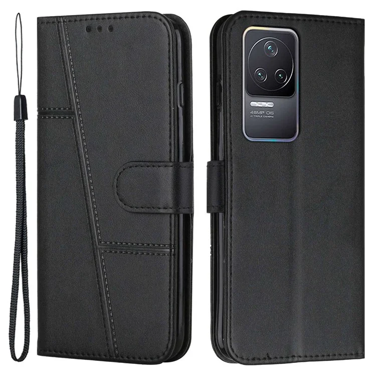 Para Xiaomi Redmi K50 Pro/K50 Caixa de Celular da Moda PU Cheathing Cateragem de Cateragem de Catura Tape Dobrilho do Espolho do Chape - Preto