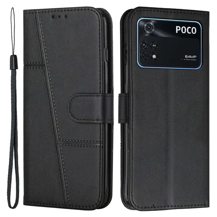 Per Xiaomi Poco M4 Pro Portho Phone Porta Del Portafoglio Magnetica PU Magnetica PU Pettura Puglio TPU Moff TPU Coperchi - Nero