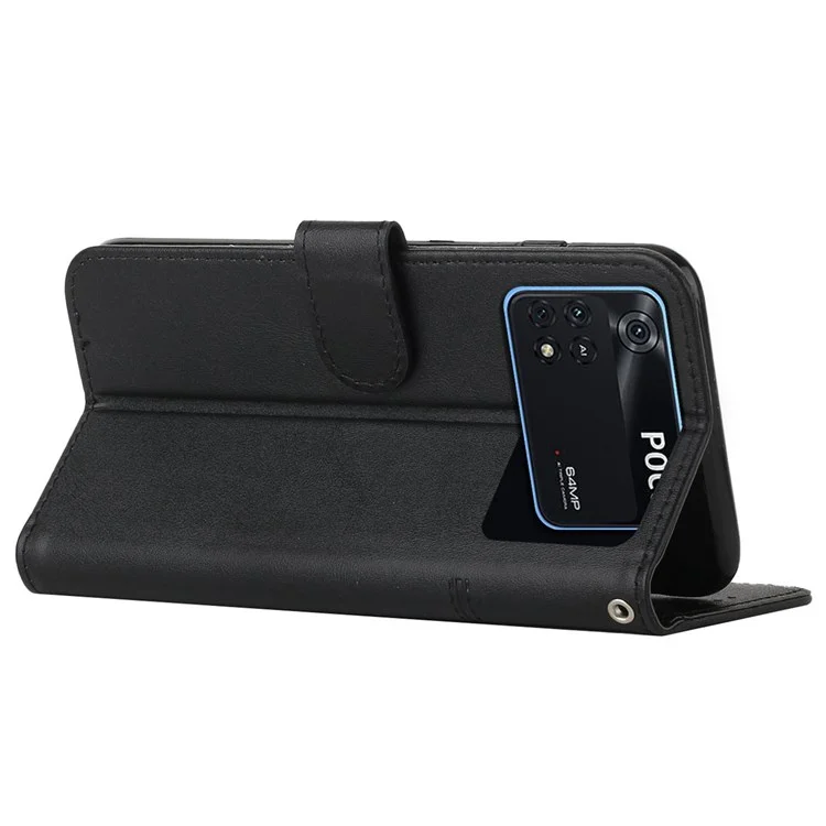Per Xiaomi Poco M4 Pro Portho Phone Porta Del Portafoglio Magnetica PU Magnetica PU Pettura Puglio TPU Moff TPU Coperchi - Nero