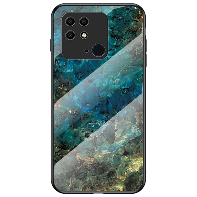 Copertura in vetro temperato con motivo marmorizzato per Xiaomi Redmi 10C, custodia per telefono cellulare con motivo a sfioramento amichevole per la pelle - Marmo smeraldo 