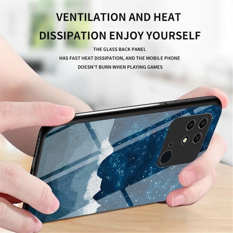 Starry Sky Tempered Glass Phone Cover for Xiaomi Redmi 10C 4G Lightweight Fast Heat Dissipation Hybrid Case - Purple Sky