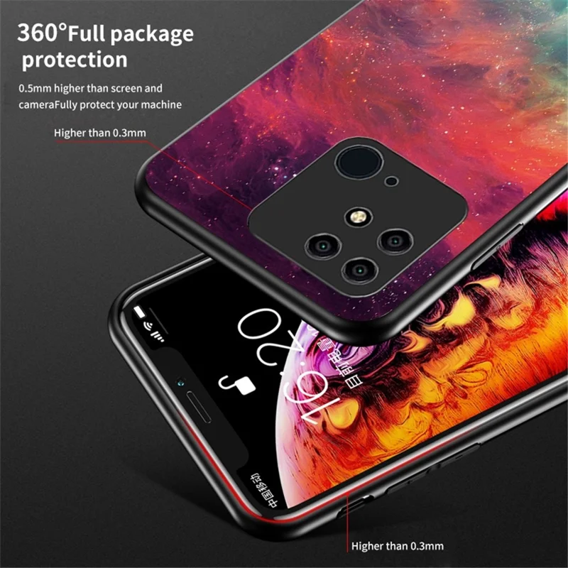 Starry Sky Tempered Glass Phone Cover for Xiaomi Redmi 10C 4G Lightweight Fast Heat Dissipation Hybrid Case - Purple Sky