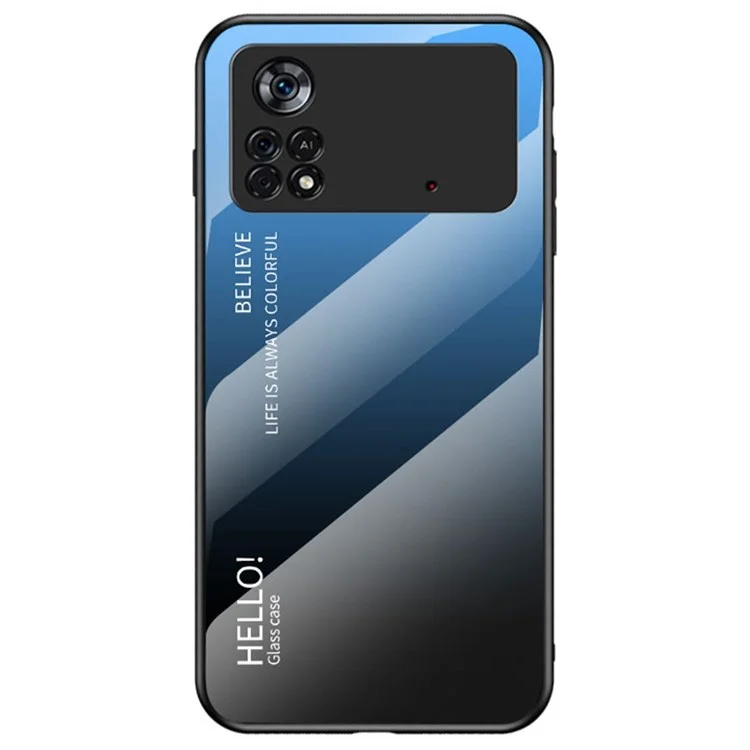 Color Gradient Tempered Glass Back Case for Xiaomi Poco X4 Pro 5G, Fingerprint-Free Lightweight Cell Phone Cover - Blue/Black