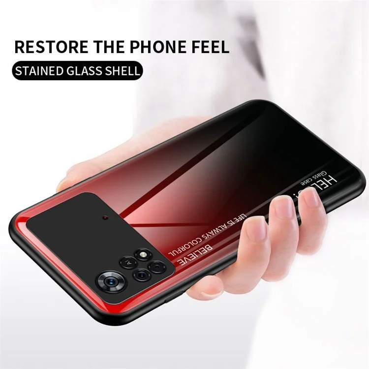 Color Gradient Tempered Glass Back Case for Xiaomi Poco X4 Pro 5G, Fingerprint-Free Lightweight Cell Phone Cover - Blue/Black