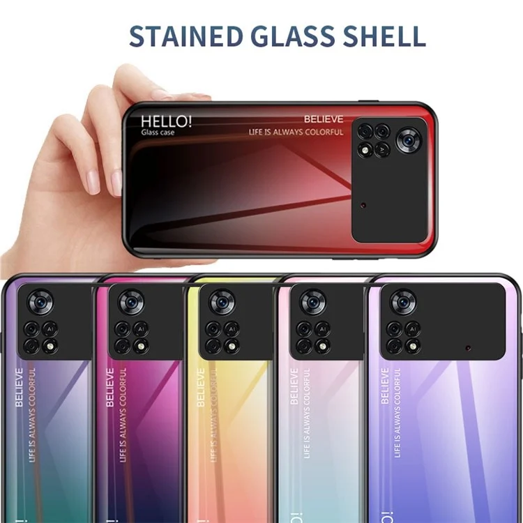 Color Gradient Tempered Glass Back Case for Xiaomi Poco X4 Pro 5G, Fingerprint-Free Lightweight Cell Phone Cover - Blue/Black