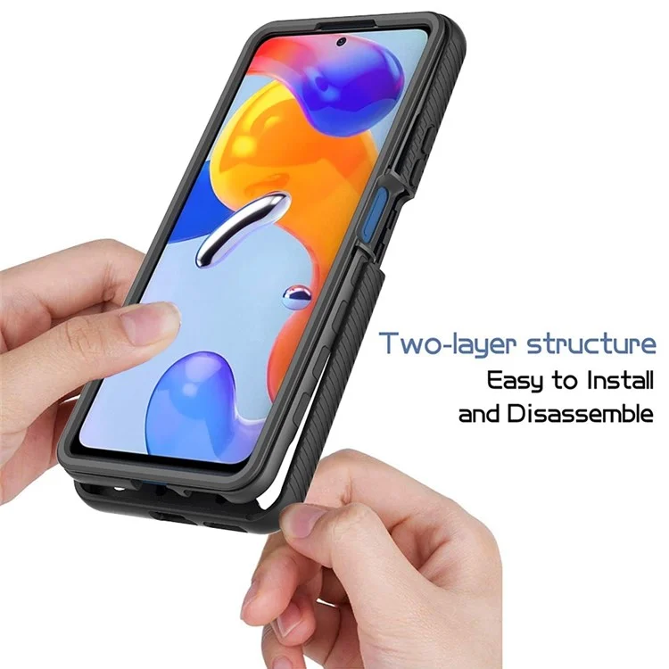 Funda híbrida 3 en 1 para Xiaomi Redmi Note 11 Pro 4G (MediaTek)/Note 11 Pro 5G (Qualcomm), funda de teléfono con cobertura completa con protector de pantalla de PET - Negro