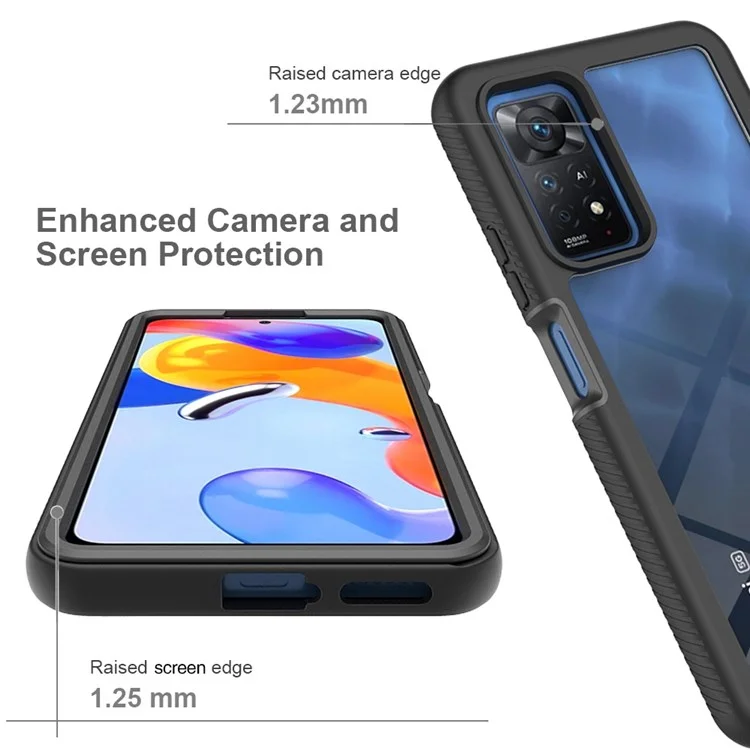Funda híbrida 3 en 1 para Xiaomi Redmi Note 11 Pro 4G (MediaTek)/Note 11 Pro 5G (Qualcomm), funda de teléfono con cobertura completa con protector de pantalla de PET - Negro