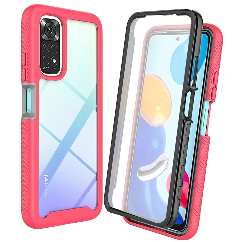 3-in-1 Hybrid Phone Case for Xiaomi Redmi Note 11 4G (Qualcomm)/Note 11S 4G, Full Coverage Drop-Protection Detachable Phone Cover with PET Screen Protector - Pink