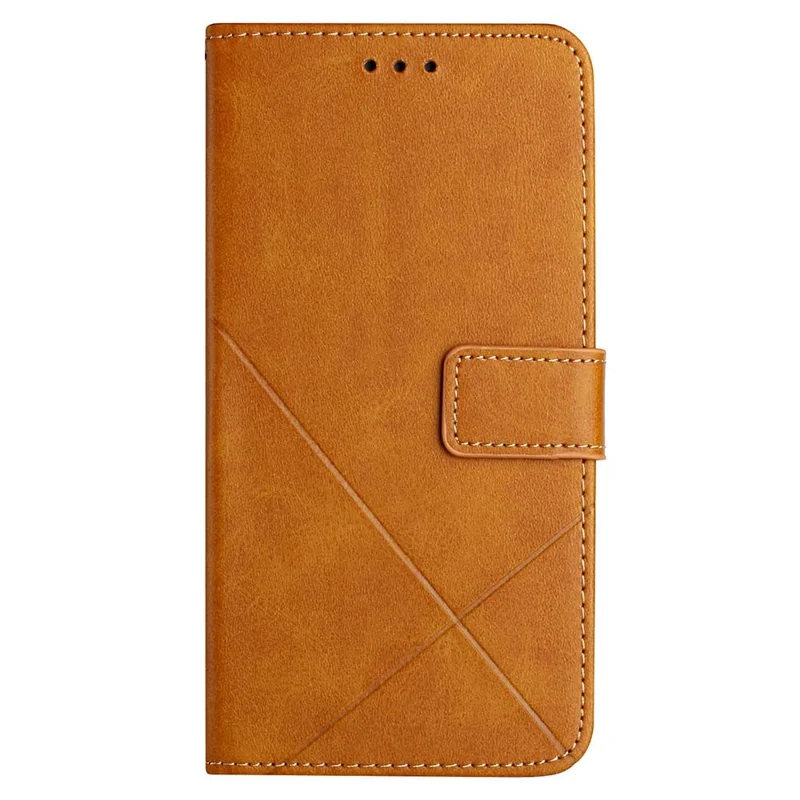 Line Imprinting PU Leather Phone Shell for Xiaomi Redmi 10C 4G Solid Color Magnetic Clasp Folio Flip Wallet Stand Phone Case - Brown