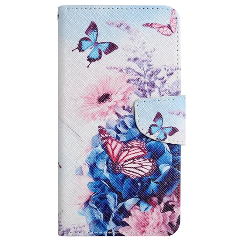 Pattern-Printing Leather Case for Xiaomi Redmi Note 11 Pro 4G (MediaTek)/Note 11 Pro 5G (Qualcomm), Cross Texture Leather Phone Shell with Strap Wallet and Stand - Butterflies and Blue Flowers