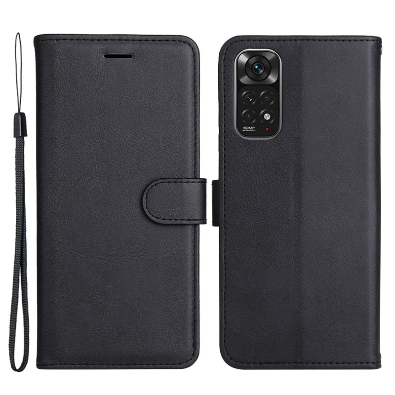 Til Xiaomi Redmi Note 11 4G (Qualcomm) / Note 11S 4G Case Ensfarvet Læderet Mobil Dæksel Pung Ståplads med Rem - Sort
