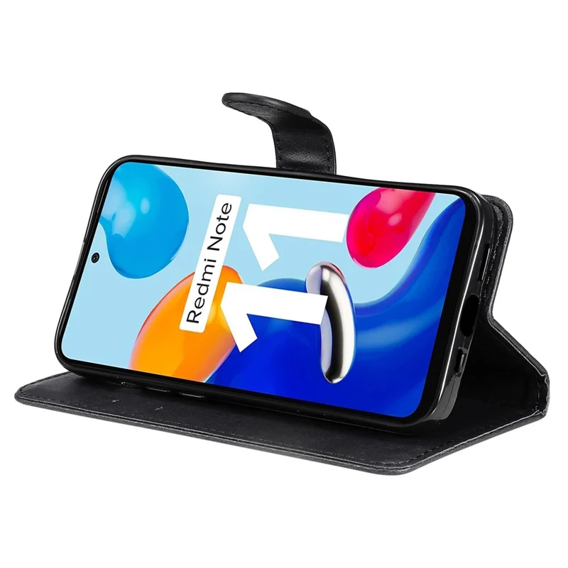 Til Xiaomi Redmi Note 11 4G (Qualcomm) / Note 11S 4G Case Ensfarvet Læderet Mobil Dæksel Pung Ståplads med Rem - Sort