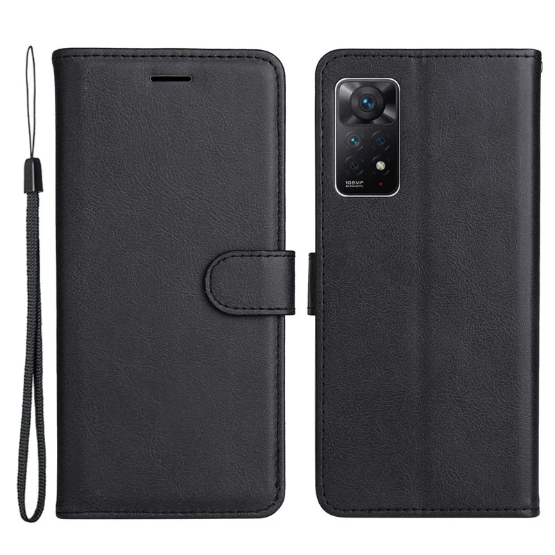 For Xiaomi Redmi Note 12 Pro 4G / 11 Pro 4G (Mediatek) / Note 11 Pro 5G (Qualcomm) Case Leather Mobile Cover Wallet Stand with Strap - Black