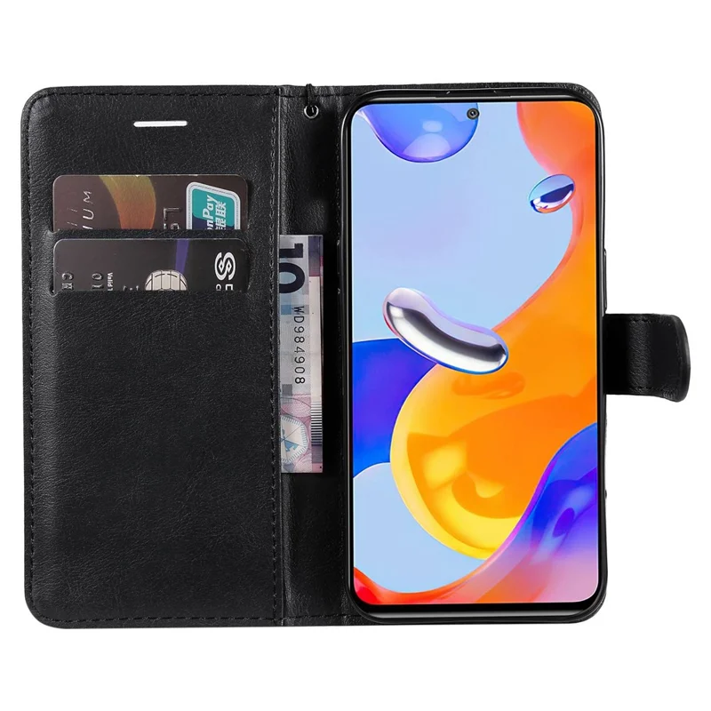 For Xiaomi Redmi Note 12 Pro 4G / 11 Pro 4G (Mediatek) / Note 11 Pro 5G (Qualcomm) Case Leather Mobile Cover Wallet Stand with Strap - Black
