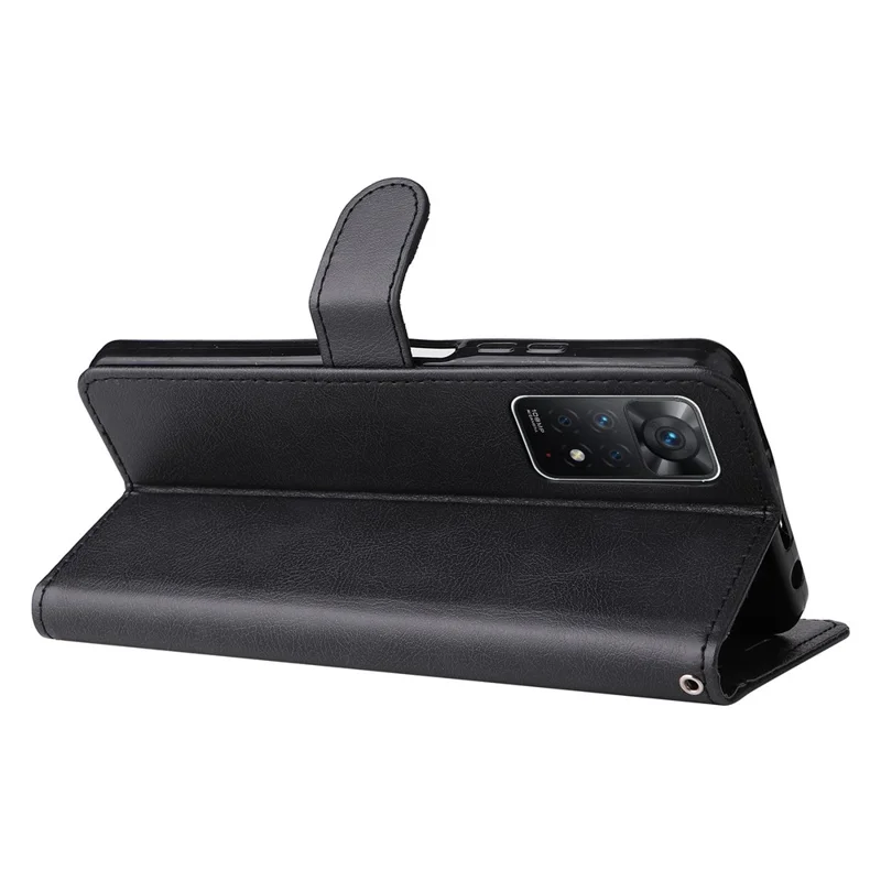 For Xiaomi Redmi Note 12 Pro 4G / 11 Pro 4G (Mediatek) / Note 11 Pro 5G (Qualcomm) Case Leather Mobile Cover Wallet Stand with Strap - Black