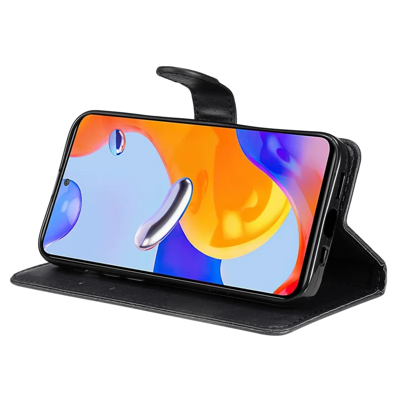 For Xiaomi Redmi Note 12 Pro 4G / 11 Pro 4G (Mediatek) / Note 11 Pro 5G (Qualcomm) Case Leather Mobile Cover Wallet Stand with Strap - Black