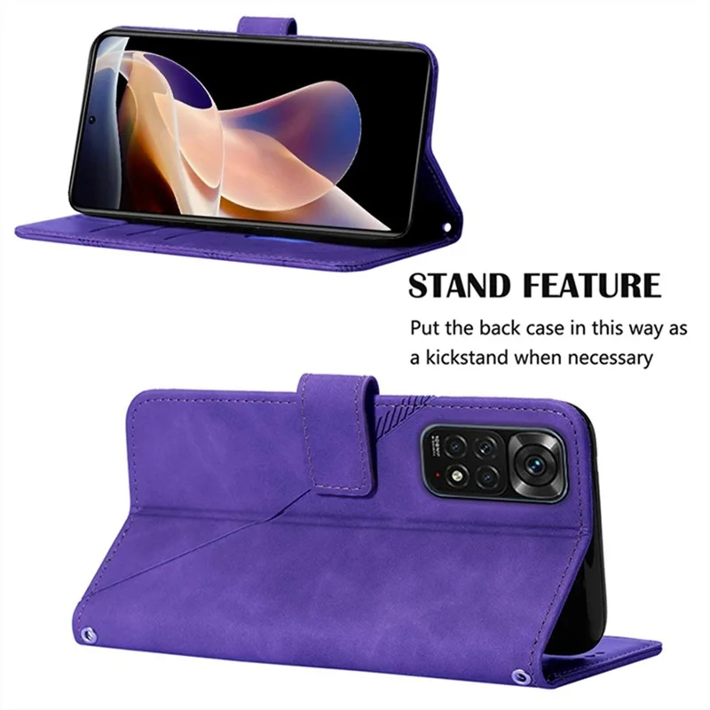 Кожаный чехол для Xiaomi Redmi Note 11S 4G / Redmi Note 11 4G (Qualcomm) с ремешком через плечо, кошелек, подставка, чехол для телефона — фиолетовый