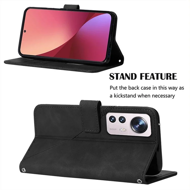 For Xiaomi 12 / 12X / 12S 5G Leather Case with Shoulder Strap Wallet Stand Phone Cover - Black