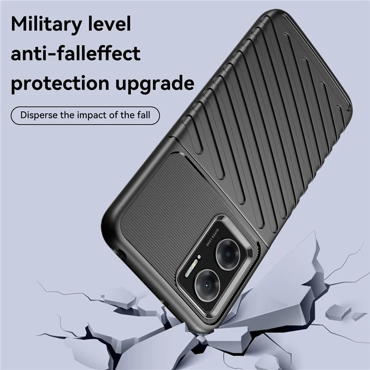 For Xiaomi Redmi Note 11E 5G / Redmi 10 5G / 10 Prime+ 5G Thunder Series Twill Texture Flexible TPU Case Thickened Drop-proof Mobile Phone Cover - Black