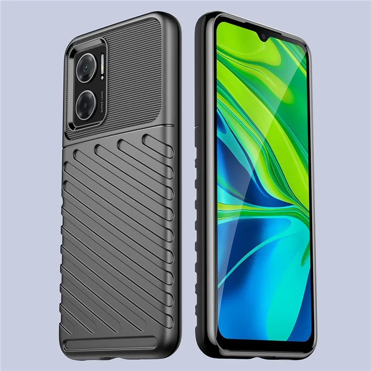 For Xiaomi Redmi Note 11E 5G / Redmi 10 5G / 10 Prime+ 5G Thunder Series Twill Texture Flexible TPU Case Thickened Drop-proof Mobile Phone Cover - Black