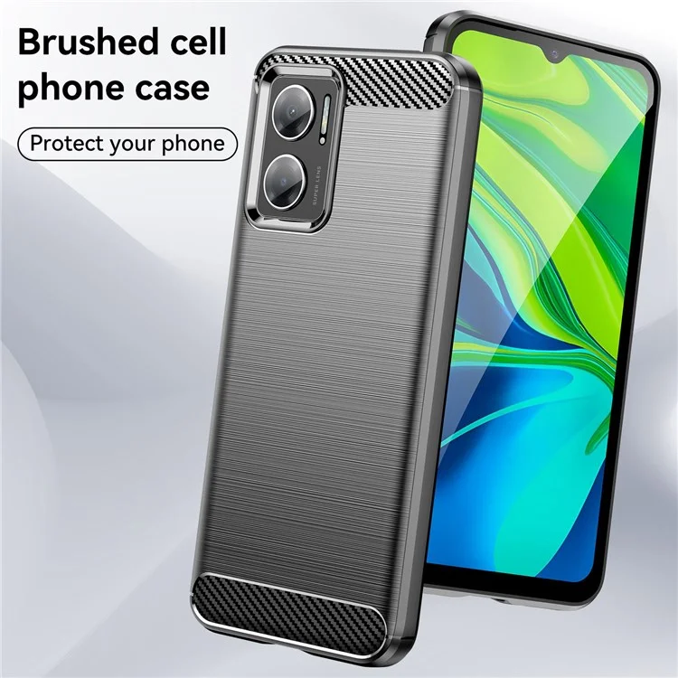 For Xiaomi Redmi Note 11E 5G / Redmi 10 5G / 10 Prime+ 5G Carbon Fiber Texture Phone Case Brushed Surface 1.8mm TPU Anti-scratch Protective Cover - Black